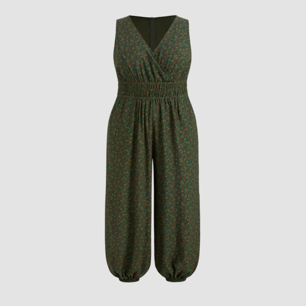 Sleeveless Green Floral Jumpsuit